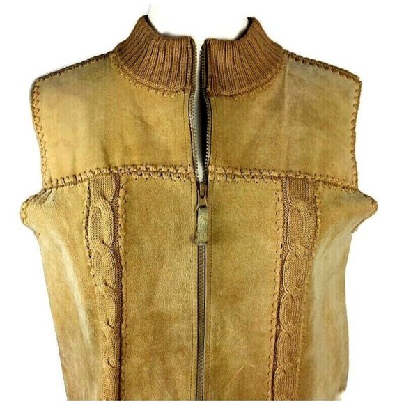 Vtg. Designers Studio original Tan 100% suede front vest size L zip front Boho - Picture 6 of 8